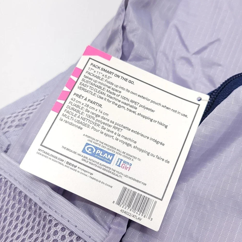 My Tagalongs Purple Foldable Packable Backpack‎ Light Weight Day Pack Recycled